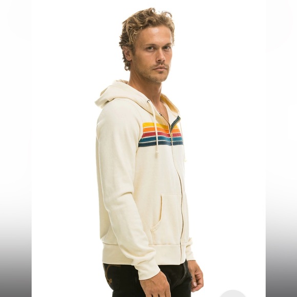 Aviator Nation 5 Stripe Hoodie Vintage White, size Small BRAND NEW - Picture 4 of 8